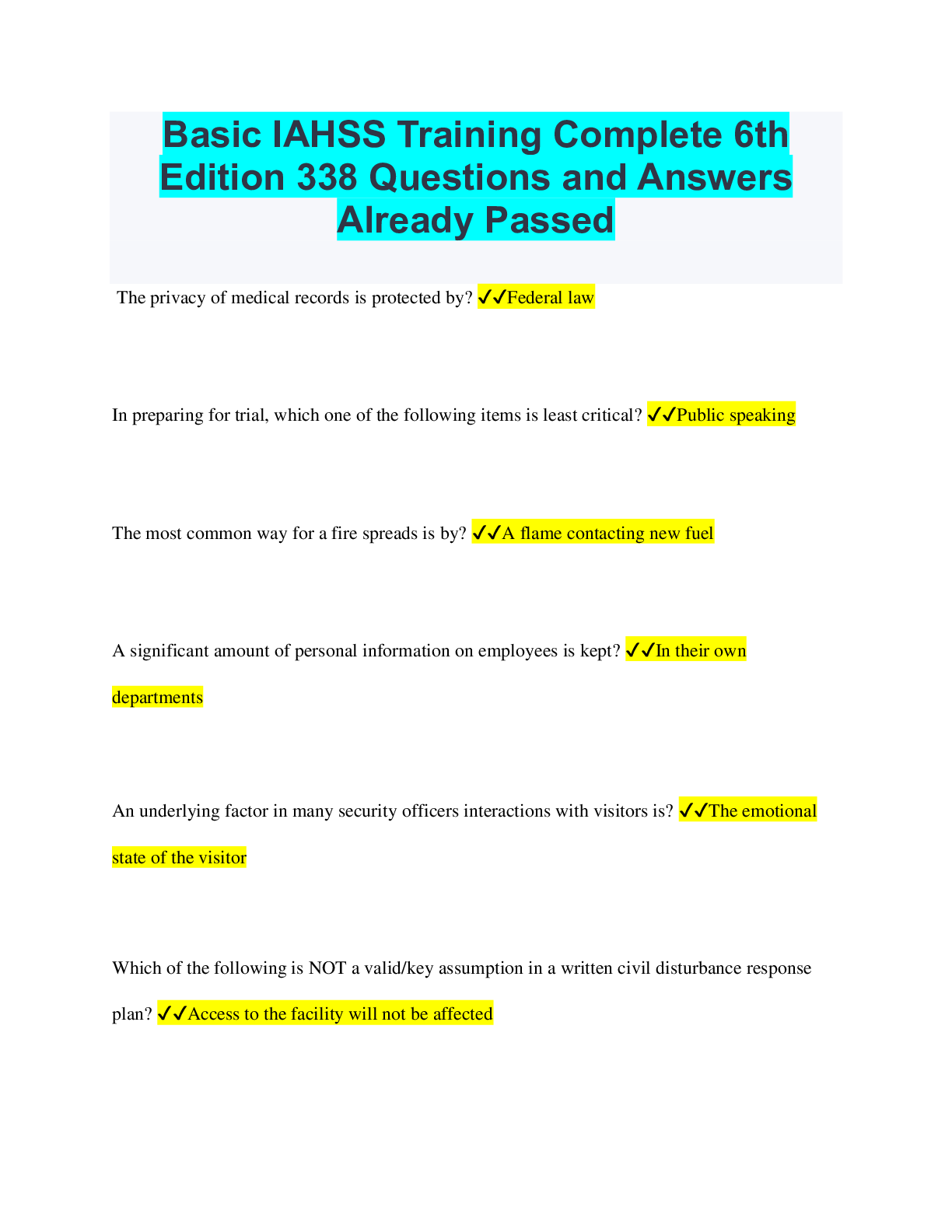 Preview of Basic IAHSS Training Complete 6th Edition 338 Questions and Answers Already Passed